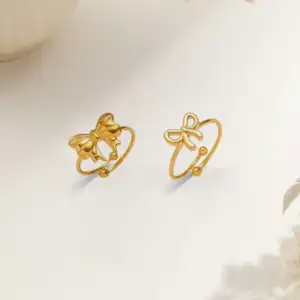 Sweet Gold Bow Charm Finger Rings
