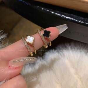 Elegant Double-Layer Lucky Clover Adjustable Ring – Premium Gold Plated