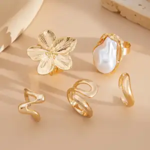 Sculptural Gold Statement Ring Set