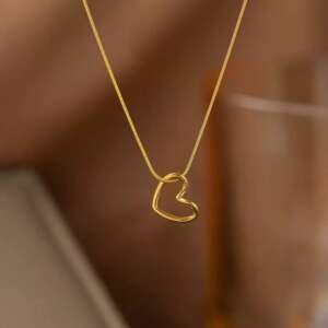 Gold Hollow Heart Necklace – Minimalist Polished Snake Chain