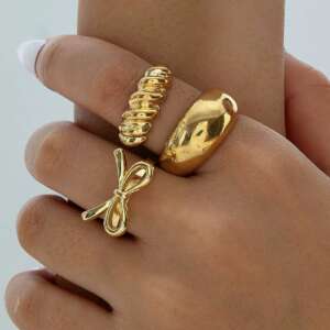 Gold Statement Ring Trio – Chunky Stackable Fashion Set